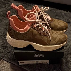 Coach Signature Brown and Pink Sneakers